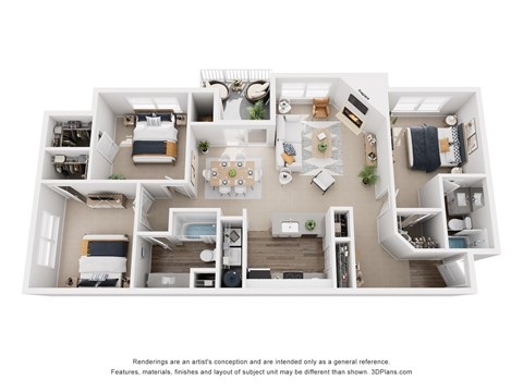 Floor plan for 3 beds, 2 baths, 1200 sqft